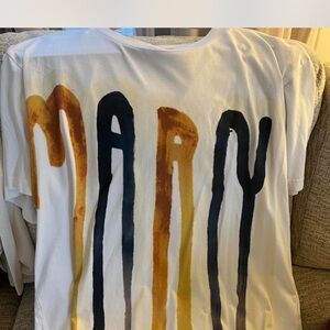 Marni White T-Shirt with yellow gold & navy blue